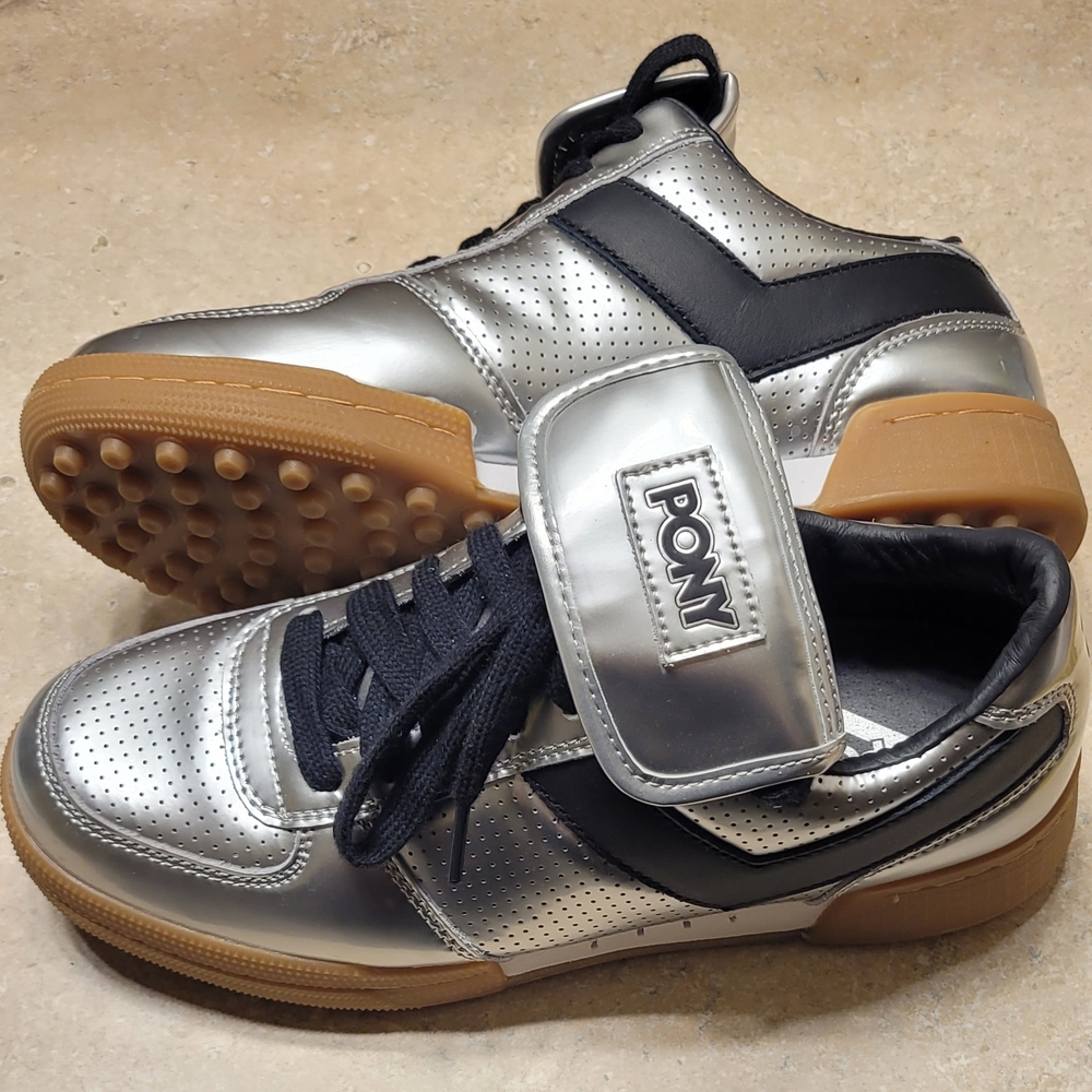 Pony Men's Silver and Black High-Top Sneakers